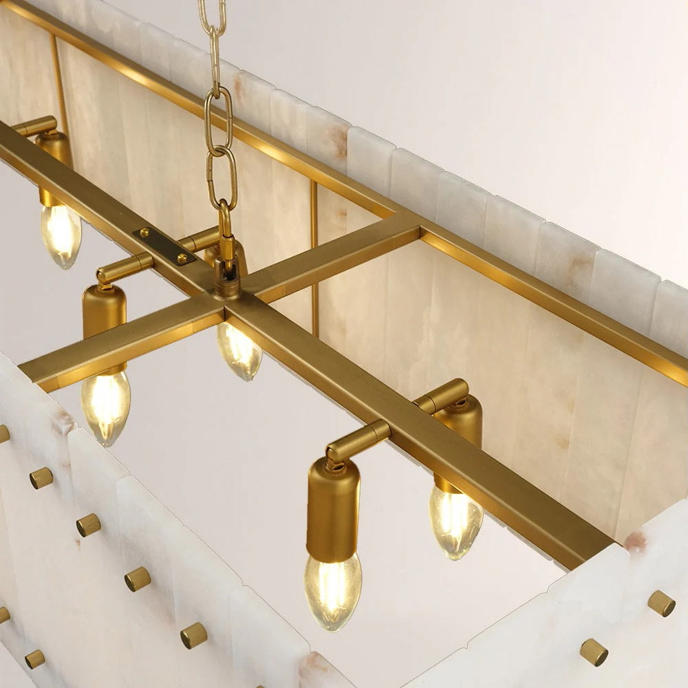 San Marco 54"72" Alabaster Linear Chandelier – Modern Dining Room Lighting with Natural Alabaster