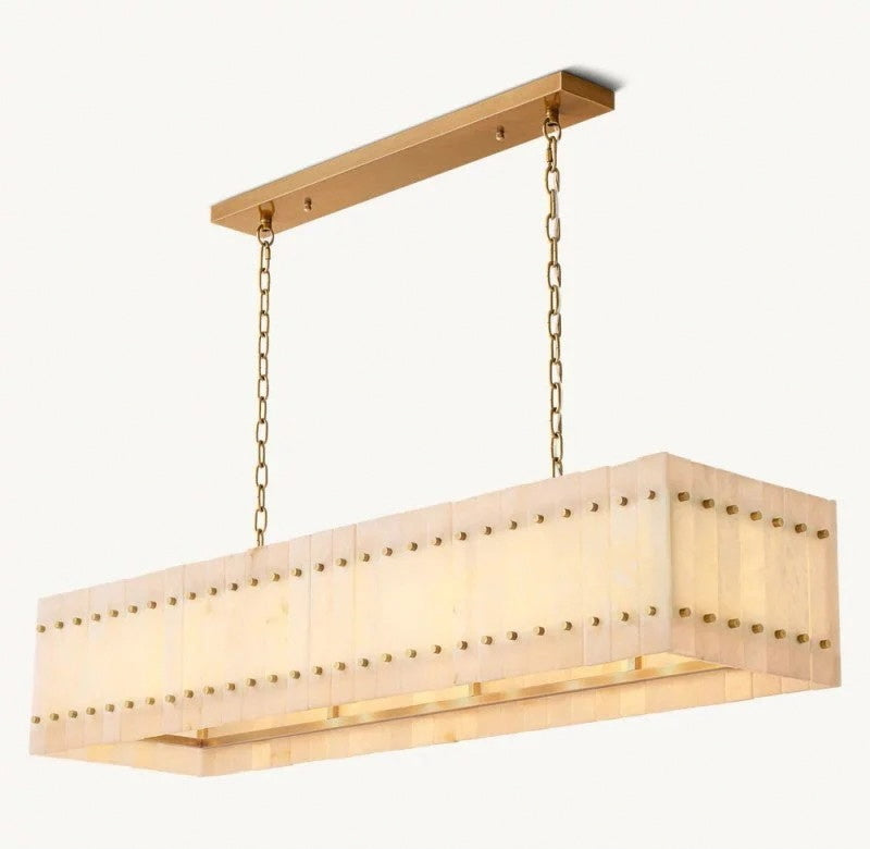 San Marco 54"72" Alabaster Linear Chandelier – Modern Dining Room Lighting with Natural Alabaster