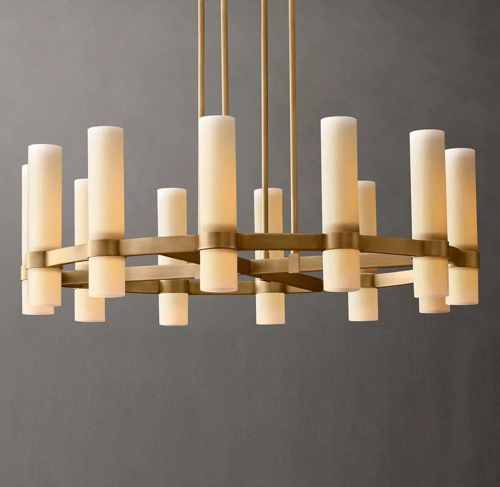 Ravelle Round Milk Glass Chandelier 48"