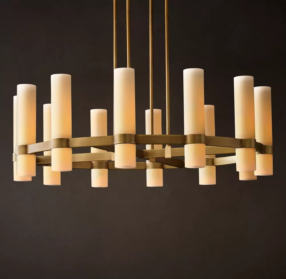 Ravelle Round Milk Glass Chandelier 36"