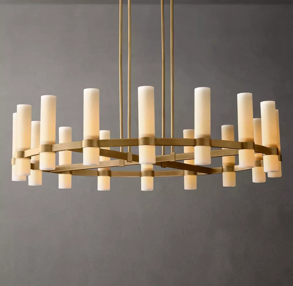 Ravelle Round Milk Glass Chandelier – Modern Ceiling Lighting 60"