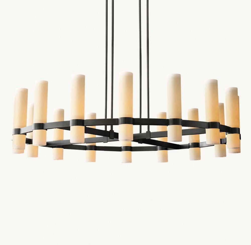 Ravelle Round Milk Glass Chandelier 48"