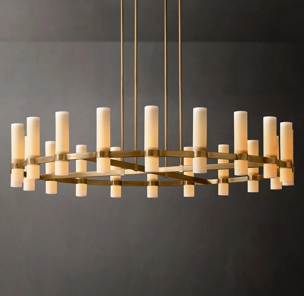 Ravelle Round Milk Glass Chandelier – Modern Ceiling Lighting 60"