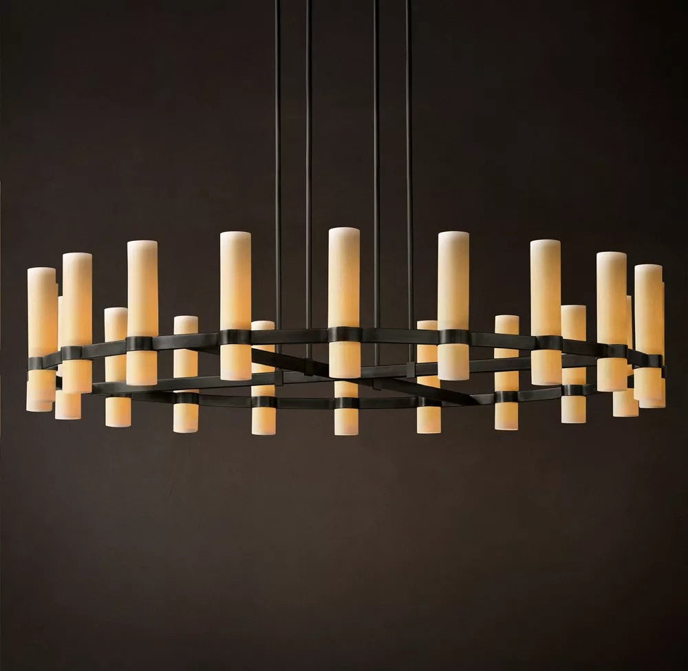 Ravelle Round Milk Glass Chandelier – Modern Ceiling Lighting 60"