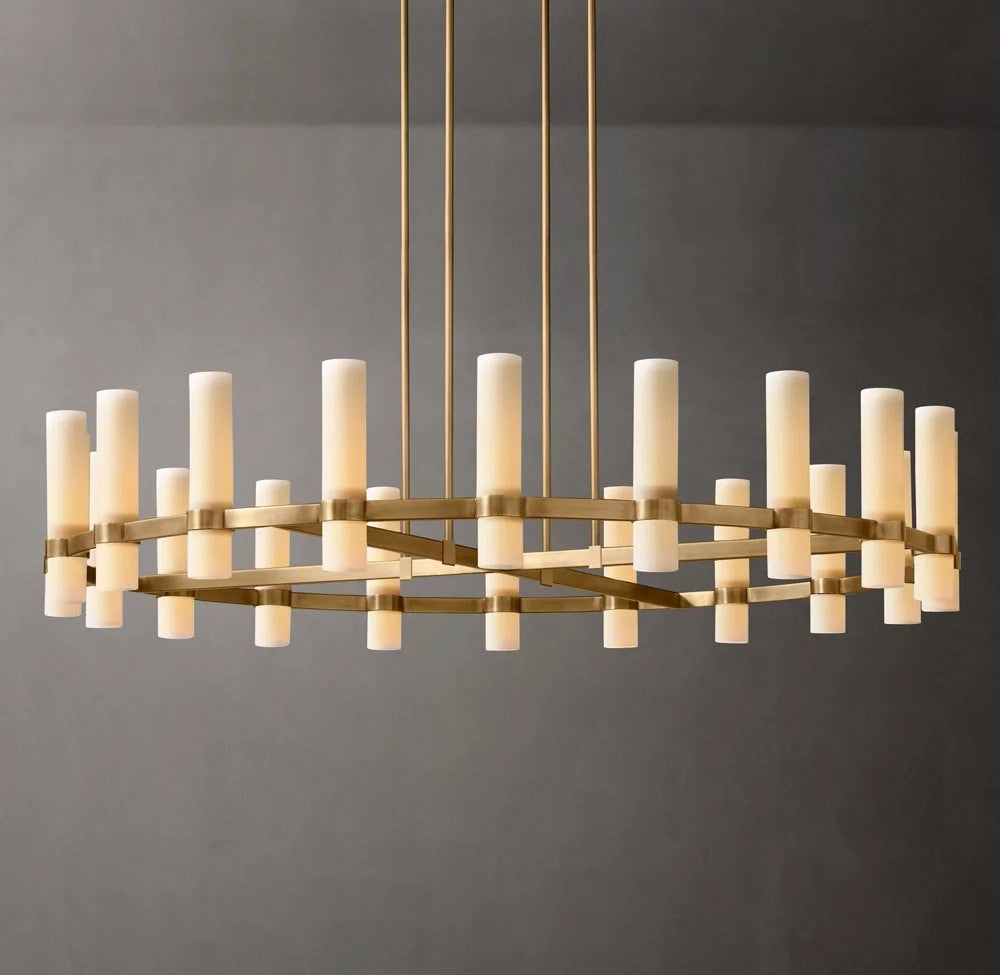 Ravelle Round Milk Glass Chandelier – Modern Ceiling Lighting 60"